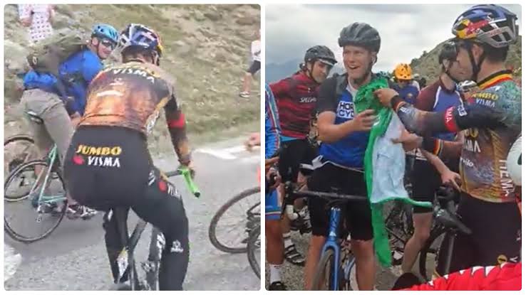 Wout Van Aert was dolblij met de humor van een fan en gaf hem een ​​gesigneerd WK-shirt als bedankje