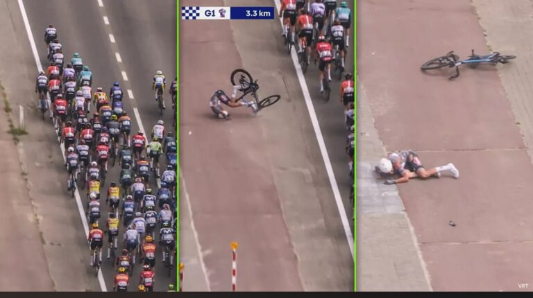 Zojuist binnen: De eerste renner die geschorst wordt onder het nieuwe gelekaarten­systeem na zware val in de België Tour is…