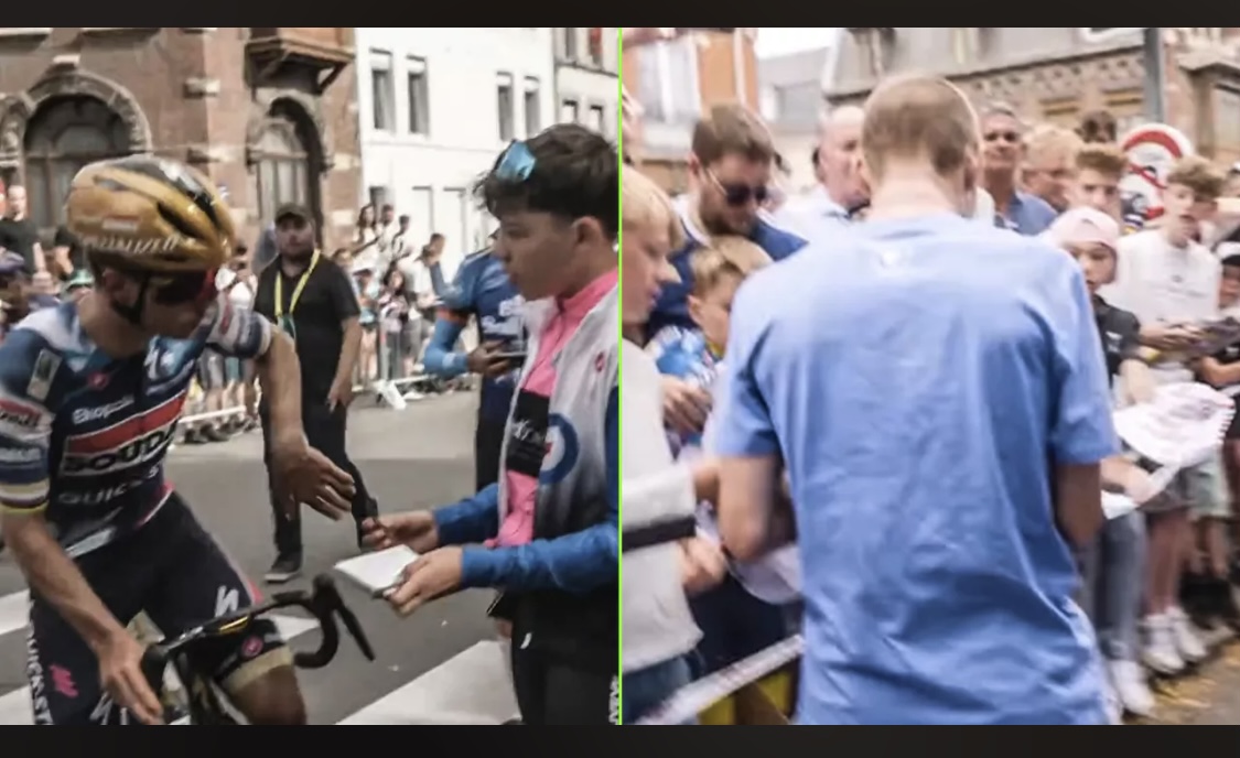 Remco Evenepoel deelt beelden dat hij na opfrisbeurt wél tijd maakt voor jonge fans: "Verspreid liefde, geen haat"