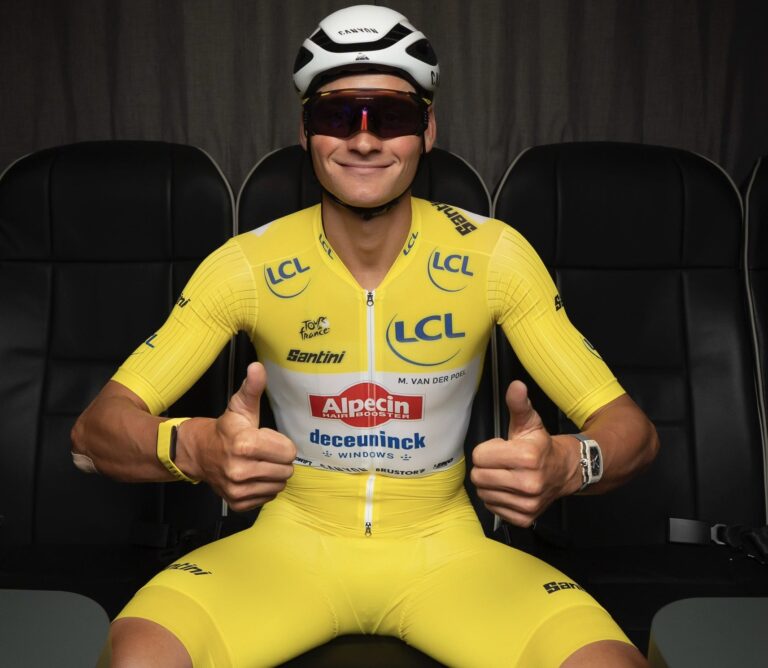 Na de vierde etappe van de Tour de France behoudt de in België geboren Nederlandse profwielrenner Mathieu van der Poel zijn gele trui