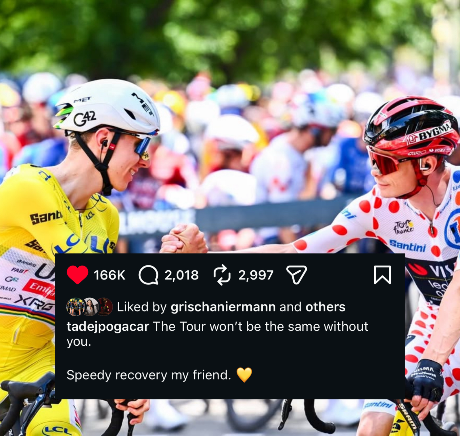 Pogačar brengt emotioneel eerbetoon aan Vingegaard na uitval in de Tour
